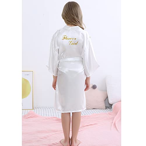 MORFORU Gold Glittering Flower Girl Silky Satin Kimono Robe Solid Color Kids Robes for Wedding Spa Party, Short2