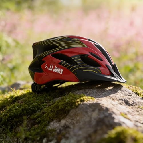 Image of Jonex Skate & Bicycle Helmet for Men & Women | EPS Impact-Absorbing Foam with PC Shell | Adjustable Head Size | Lightweight Ventilated Cycling Helmet | Red & Black