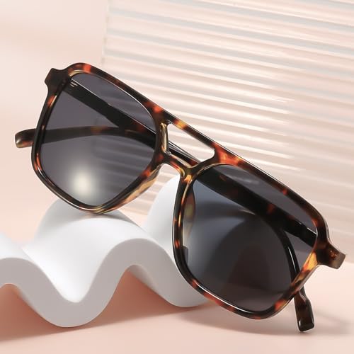 Image of Retro Aviator Rectangle Sunglasses for Women Men Unisex UV400 Protection Lightweight Frame Trendy Sun Glasses