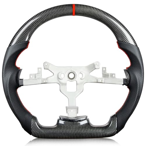 TESFEEL Steering Wheel for Chevy Corvette C6 2006-2011 Carbon Fiber Nappa Perforated Leather D-shaped Flat-bottom for Corvette C6 Accessories Replacement for Chevrolet Corvette C6 Z06 ZR1