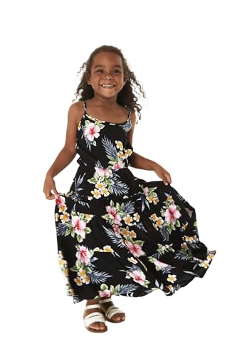 Girl Hawaiian Maxi Tiered Dress in Hibiscus Blue