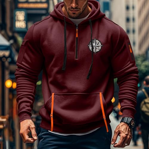 Fall Winter Quarter Zip Hoodie Men Pullover Tactical Sweatshirt Vintage Long Sleeve Casual Hoodies with Pockets