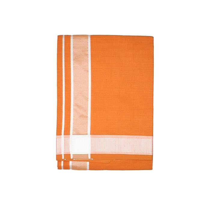 Kolakeer™ Men's Kaala Style Dhoti - 4 Mulam/1.9 Mtrs Color Cotton Blend Single Layer Dhoti Veshti Mundu (Orange1)