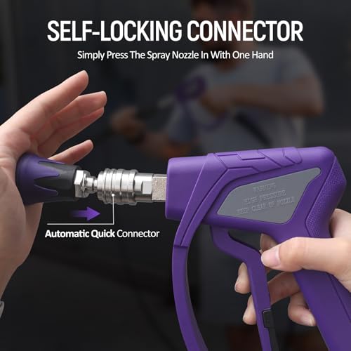 Image of Swivel Gun Pro - High Pressure Trigger with 3 /8 inch Male Plug, 1 /4 inch Stainless Steel Automatic Quick Connect Coupler, 25 Nozzle Guard - Power Washer Gun with M22 Fittings