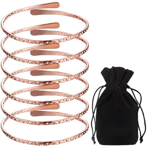 6 Pcs Copper Bracelets for Men Women Copper Cuff Bracelets Adjustable Size Health Jewelry Gift Handmade Uncoated Health Jewelry Gifts(Wire Overlap Style)