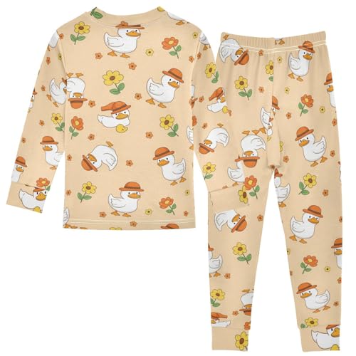 Pajama Sets Long Sleeve Duck Flowers and Hats Soft Comfy Sleepwear 2 Piece PJS 3-8T3