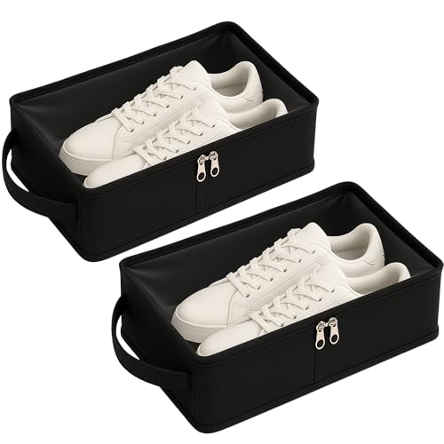 Image of Black Shoe Bag for Travel & Storage, Travelling Shoes Cover, Portable Dustproof Pouch, Sneaker Box, Transparent Home Organiser Boxes, Protector from Rain - Pack of 2 (28 X 10X 15 cm)