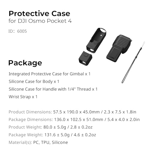 Image of SMALLRIG Protective Cover Case Kit for DJI Osmo Pocket 4, Hard Shell and Silicone, Anti-Scratch Full Coverage Body Gimbal Screen Grip Handle, with Lanyard - 6005