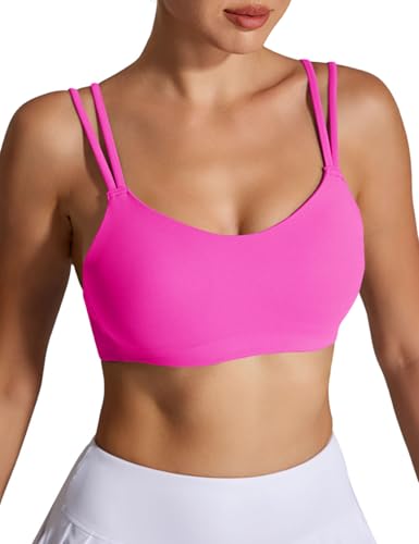 Image of Yoga Sports Workout Bras for Women Seamless Molded Cup Spaghetti Double Strap Bra Wirefree Scoop Neck Tank Top Bras