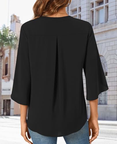 Women Blouses Dressy Casual 3/4 Sleeve Tops Business Work Chiffon Office V Neck Shirts M-3XL4
