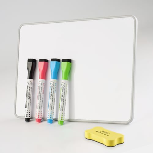 Small Whiteboard with Grey Edging - A4 Whiteboard with White Board Pens and Erasers Smooth Writing and Easy to Dry Wipe Suitable for Kids Students Writing Drawing Home Office School Classroom