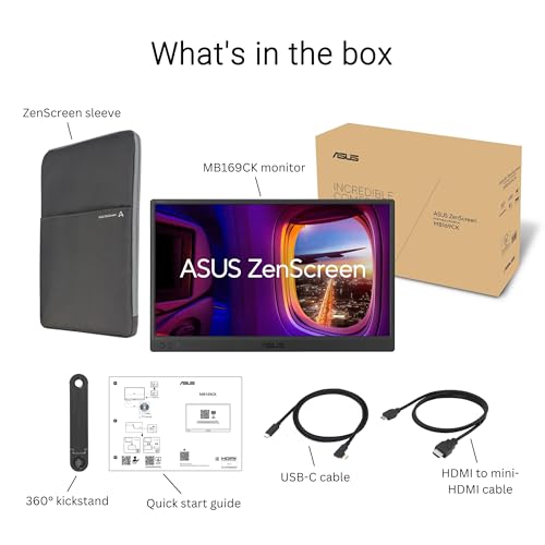 ASUS ZenScreen MB169CK 15.6 Inch 1080p Portable Monitor | Dual USB-C, 360 Kickstand, Anti-Glare IPS, Plug and Play, Laptop Screen Extender, Travel Display for MacBook and PC - image 9