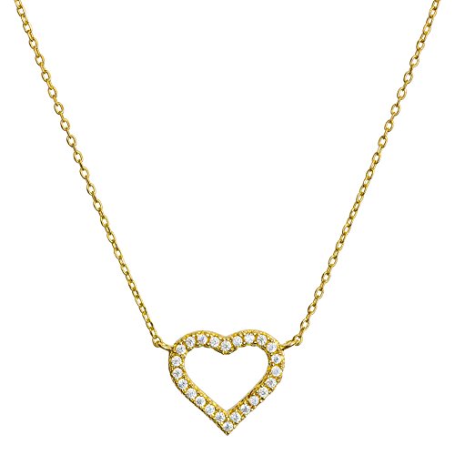 14k Gold Heart Necklace | Heart Necklace for Girls with Diamond Shape Cubic Zirconia Stones | Dainty Heart Shaped Pendant Necklace | Gold Heart Pendant | Gifts that Gives Back