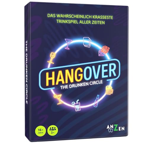 HANGOVER - The Drunken Circle | Trinkspiel Revolution für Erwachsene bzw. ab 16 Jahren | Partyspiel mit Karten, Würfel & wasserfesten Kreisen | Kartenspiel | Würfelspiel-e mit Überraschungseffekt