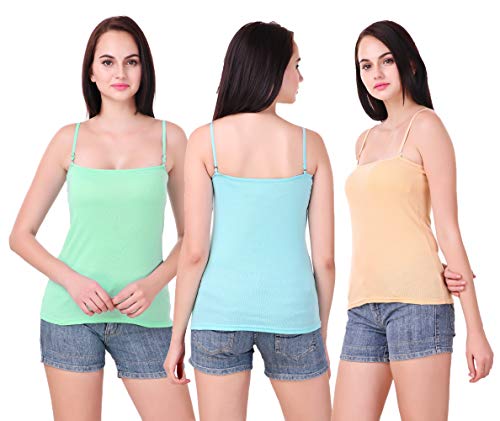 Image of Set of 3 Spaghetti Camisole Vest Top Inner Wear Camis with Adjustable and Detachable Strap (Free 1 Pair Transparent Strap) for Women and Girls