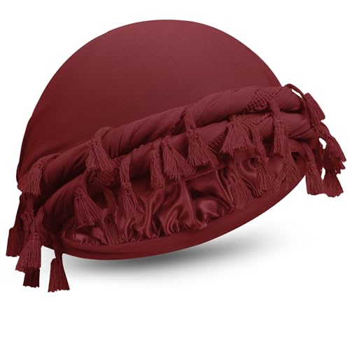 Image of Turban for Men Adjustable Halo Silk Satin Lined Cap for Women Durag Twist Head Wraps Hat Elastic Pre Tie Beniee