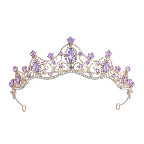 Purple Crystal Crown for Women Girls Elegant Gold Princess Headband Sparkling Rhinestones Queen Tiara for Weddings Birthday Parties Proms Pageant Cosplay