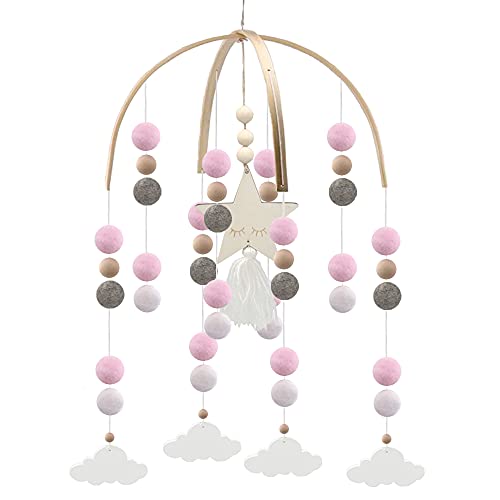 Image of Baby Mobile Neutral,Baby Crib Mobile,Nursery Cot Mobile,White and Pink Nursery Mobile,Handmade Nursery Crib Mobile for Baby Kids and Ceiling Decoration(Pink-Clouds)
