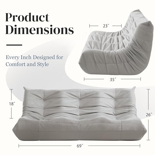 Image of Bean Bag Chair, Large Fireside Chair Bean Bag Sofa for Adults, 3 Seater Bean Bag Chairs for Teens with High-Resilience Foam, Memory Foam Bean Bag for Living Room, Bedroom, Office (Suede, Light Gray)