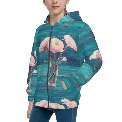 Flowers in Glass Vase Kid Hoodies Boys Zip Up Sweatshirts Girls Pullover with Pocket