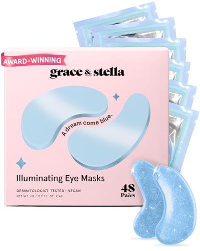 grace amp stella award winning under eye mask reduce dark circles puffy eyes undereye bags wrinkles gel under eye patches birthday gifts for women - vegan cruelty-free self care 48 pairs blue
