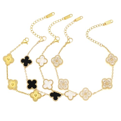 18k Gold-Plated Four-Leaf Clover Clover Women's Lucky Bracelet White/Black/Red/Green Flower/Gold Four-Leaf Link Bracelet Fashionable Jewelry Gifts for Women