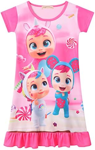 WYYXXT Little Girls Princess Casual Dress Toddler Girls Cartoon Dress(4T,Rose)