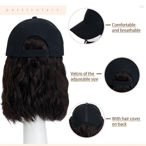 8 Inch Baseball Cap With Hair Extensions BOB Synthetic Hair With Attached Black Hat With One Piece Hair Extensions For Women - Image 3