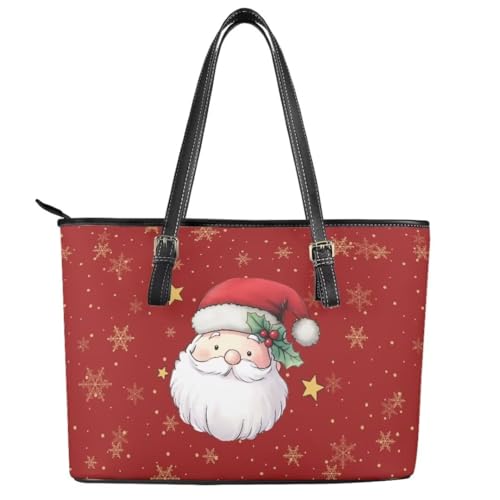 Image of Coldinair Christmas Leather Tote Bag for Women with Zipper Large Shoulder Tote Bag Shopping Casual Travel Bag Handbag Purse