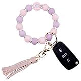 BIHRTC Silicone Wristlet Keychains Key Ring Bracelets Wristlet Keychain With Leather Tassel Keychain Beaded Bangle Keyring for Women House Car Keys Rings Holder Key Chain