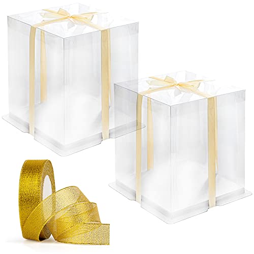 Yemiany Caja de pastel transparente, Cinta dorada caja transparente regalo, De moda y estable, adecuado para fiestas de cumpleaños, etc.2 piezas (Ribbon-2.5cmx22m / 8 pulgadas de doble capa) Cover