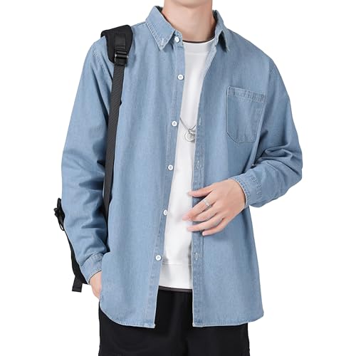 Men's Spring Fall Denim Jacket Casual Button Down Long Sleeve Jean Jacket Lightweight Loose Fit Trucker Coat