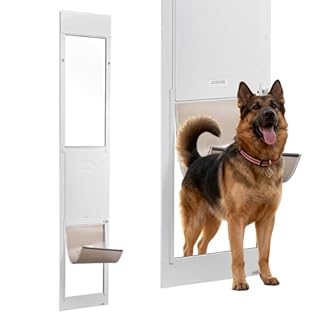 VEVOR Dog Door for Sliding Glass Door, 91 to 96 in Adjustable Height, Aluminum Alloy Frame with Metal Rotating Hinges, Lock Design, 13 5/8 x 23 5/8 in Flap, Sliding Glass Pet Door for Renters