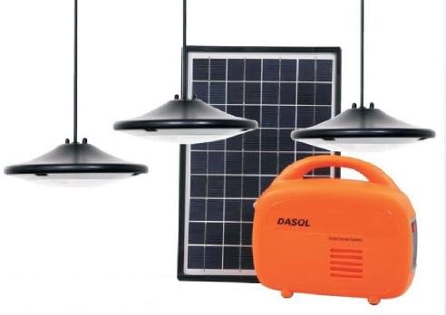 DASOL Off-grid solar kit with 10W PV module, 3 hanging Super Bright LED lights and a lithium-ion battery pack that features two USB chargers and an AC adapter for quick charging