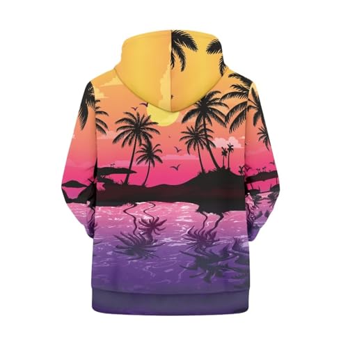 Image of Forchrinse Green Palm Tree Sea Beach Mens Hoodies Pullover Long Sleeve Fleece Hoodie Cozy Sport Casual Outwear