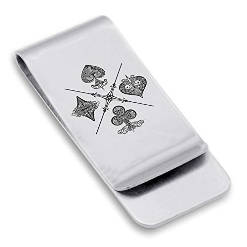 Stainless Steel Vintage Four Card Suits Classic Slim Money Clip Credit Card Holder