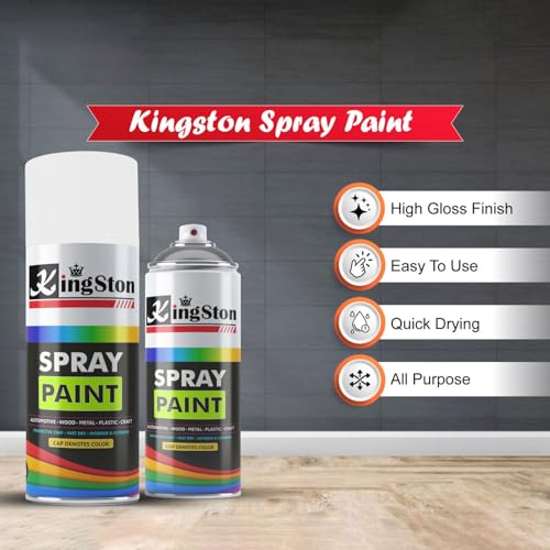 Image of Kingston Acrylic Spray Paint for Metal, Wood, Wall & Plastic, Multi-Surface DIY Paint, Quick Dry, Smooth Gloss Finish, 400ml Can, Glossy White, 1 Pc