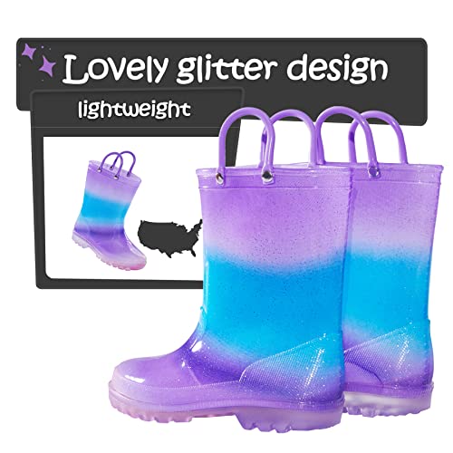 K KomForme Girls Rain Boots,Kids Glitter Waterproof Boots with Easy-on Handles2