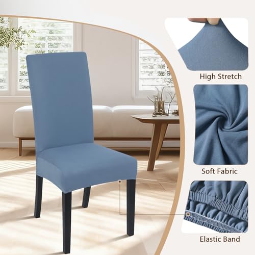 Image of SearchI Dining Room Chair Covers Set of 6, Stretch Solid Color Parsons Chair Slipcovers Spandex Removable Washable Kitchen Chair Protector Cover for Dining Room, Hotel, Ceremony (Gray Blue)