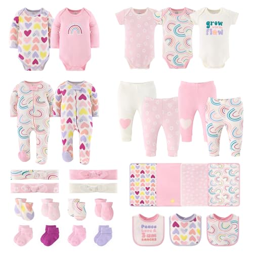 Image of The Peanutshell Baby Layette Gift Set for Baby Girls - 30 Piece New Born Baby Girl Gift Set, Baby Clothes & Newborn Essentials Must Haves - Newborn Baby Girl Clothes 0-3 Months - Pretty Sweet