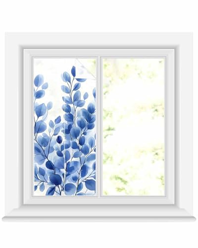 Vinilo Decorativo de Vidrio Teñido con Hojas Azules 19.6x39.3 in miniatura 1