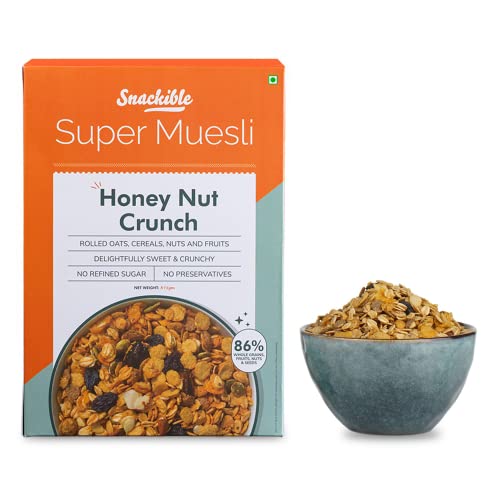 Snackible Honey Nut Crunch Super Muesli 375gm Rich in Protein Low