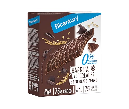 Bicentury Barritas de cereales con Chocolate Negro Sin Azúcares  6Uds  6 Unidades 102 g