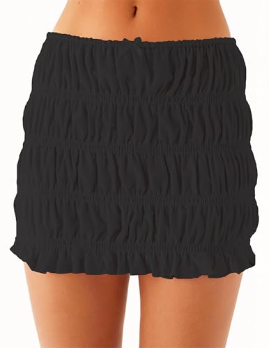 NUFIWI Women Y2k Ruched Mini Skirts Elastic Waist Bodycon Shirred Skirts Smocked Pencil A Line Short Skirts Streetwear2