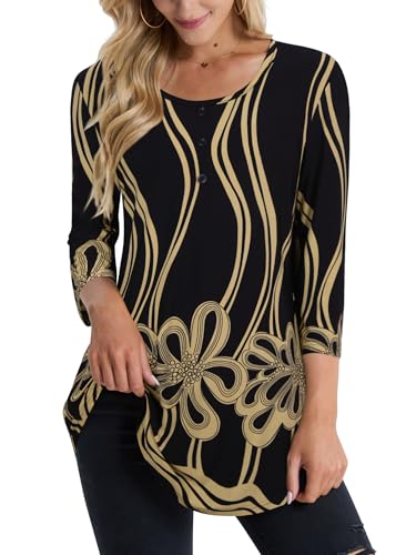 BAISHENGGT Womens Tops 3/4 Sleeve Round Neck Casual Tunic Tops Fall Fashion 2025 Dressy Casual Blouses