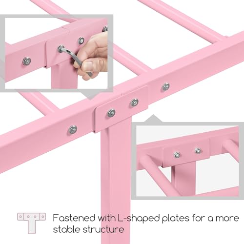 Yaheetech Bettrahmen 90 x 200 cm Metallbett mit Lattenrost Einzelbett Gästebett Jugendbett mit Kopfteil für Schlafzimmer Gästezimmer Hellrosa