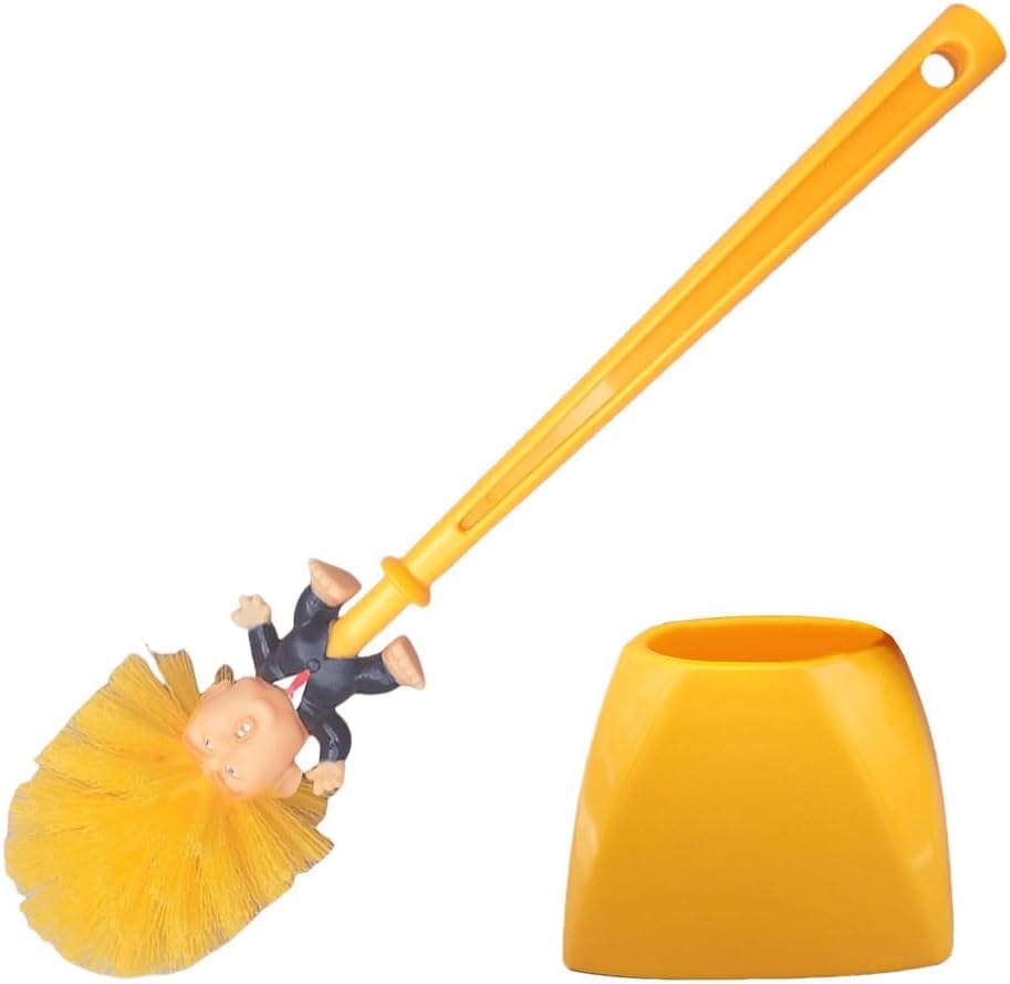 Trump Toilet Brush Bowl with Holder Novelty Political White Elephant Gift for Family and Friends Funny Trump Toilet Plunger Combo for Bathroom Cleaning