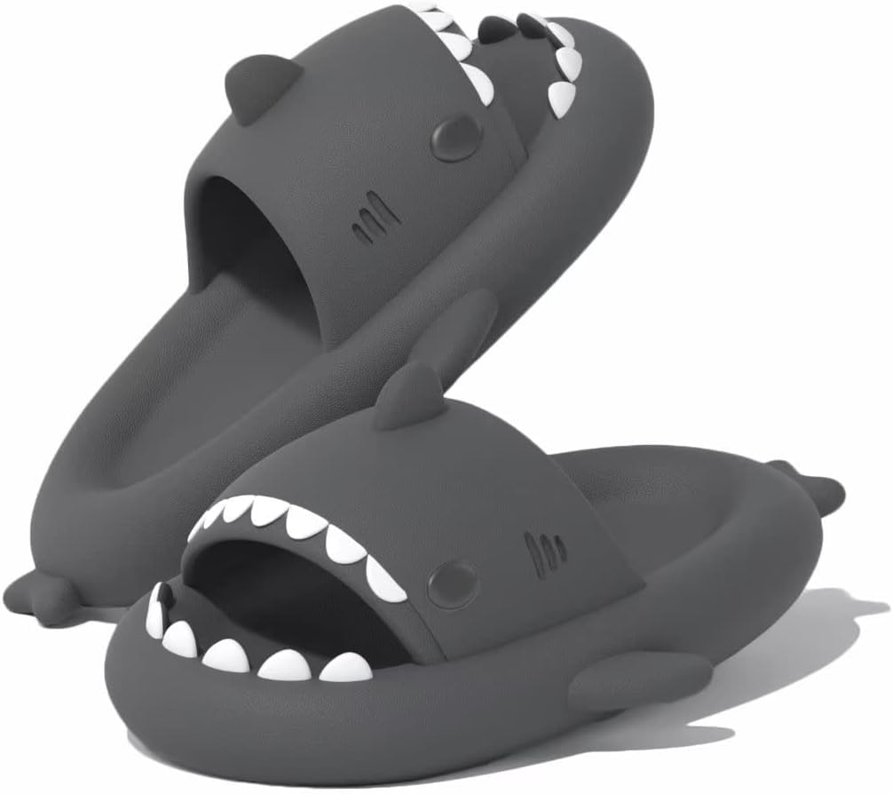 Mnking Ciabatte Squalo Estive Mare Open Toe Donna Uomo Ultra Morbide Antiscivolo Sandali Spiaggia Piscina a Punta Aperta Shark Slides Slippers Grigio Scuro EU44-45