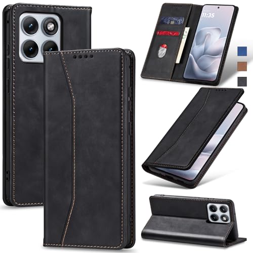 Jasonyu Cover per Motorola Edge 70 Fusion Flip Custodia in Pelle PU, Cover a Libro Portafoglio, Funzione Supporto, Magnetica, Slot Schede, TPU Bumper Caso Custodia (Nero)