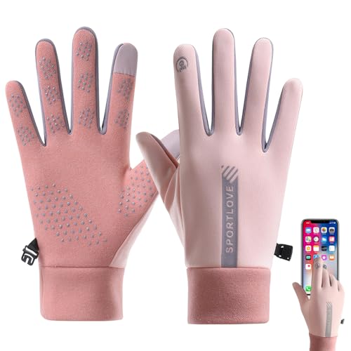 Anmahe Waterproof Gloves Women,Running Gloves Womens,Touchscreen Waterproof Cycling Gloves,Keep Warm in Winter Cycling Gloves Womens,Suitable for Cycling Running Hiking Outdoor Work (Pink)